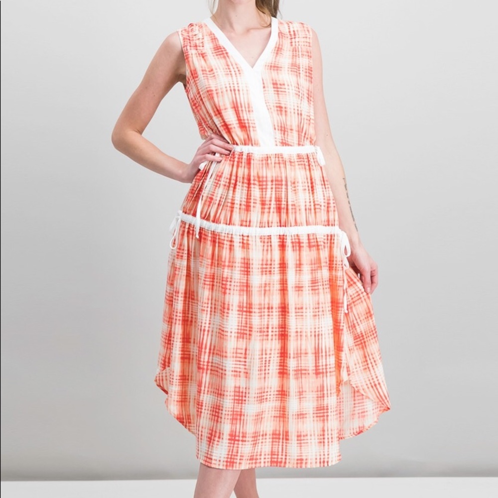 ✅DKNY Sleeveless Tea Length V-Neck Ruched Dress NWT